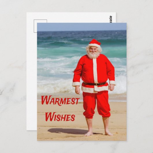 Santa Clause am Strand Warmest wünscht einen sonni Postkarte (Vorne/Hinten)