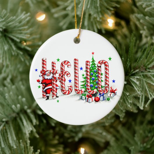 Santa Clause Candy Canes Hallo Weihnachtskunst Keramik Ornament (Baum)