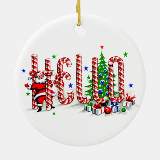 Santa Clause Candy Canes Hallo Weihnachtskunst Keramik Ornament (Hinten)