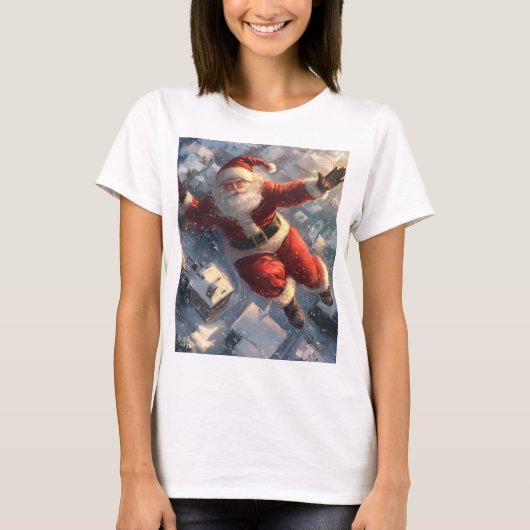 Santa Clause fliegen (frohe Weihnachten) T-Shirt (Vorderseite)