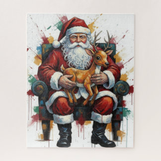 Santa Clause Holding Baby Reindeer Puzzle