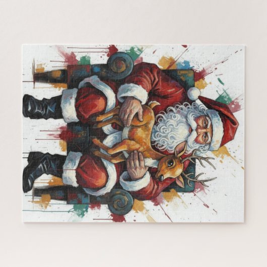  Santa Clause Holding  Baby Reindeer  Puzzle (Horizontal)