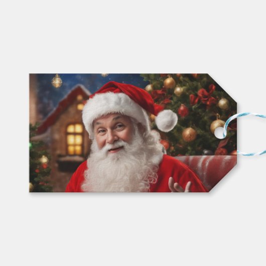 Santa Clause lächelt und windet Geschenkanhänger (Vorderseite (Horizontal))