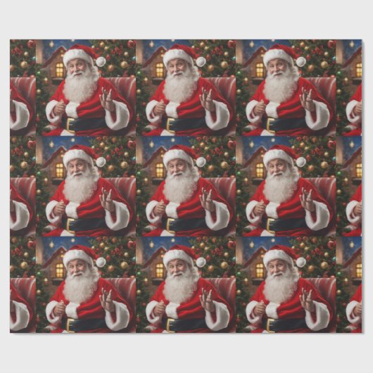 Santa Clause lächelt und windet Geschenkpapier (Flach)