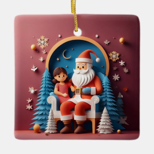 Santa Clause Layered Paper Christmas Tree Keramikornament (Vorderseite)