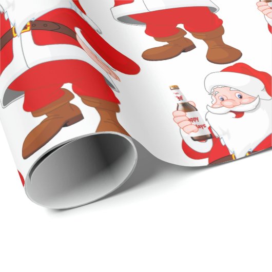 Santa Clause mit Bierflasche Geschenkpapier (Rolleneckpunkt)