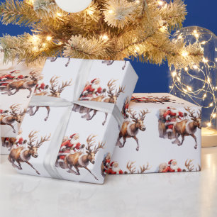 Santa Clause mit einem Rentier, der seinen Schlitt Geschenkpapier