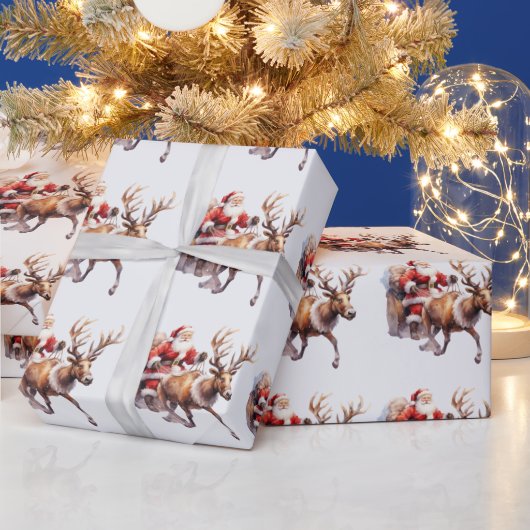 Santa Clause mit einem Rentier, der seinen Schlitt Geschenkpapier (Feiertage)