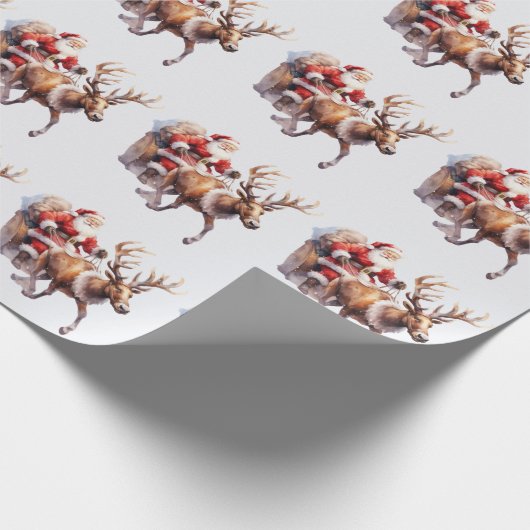 Santa Clause mit einem Rentier, der seinen Schlitt Geschenkpapier (Ecke)