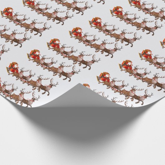 Santa Clause mit Rentieren Geschenkpapier (Ecke)