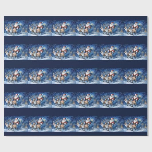 Santa Clause mit RentierSchlittenlandschaft Geschenkpapier (Flach)