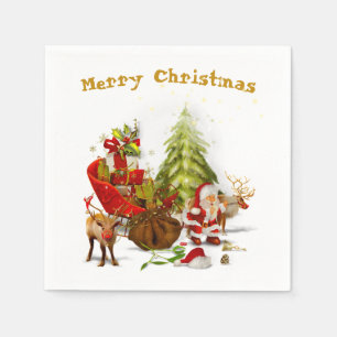 Santa Clause mit seinem Schlitten und Rentiers Serviette