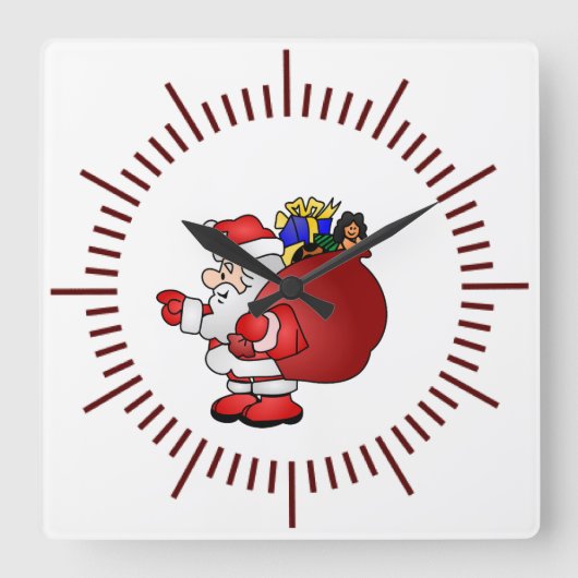 Santa Clause Quadratische Wanduhr (Vorderseite)