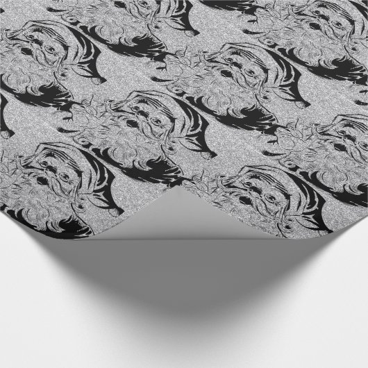Santa Clause Silver Glitzern Geschenkpapier (Ecke)