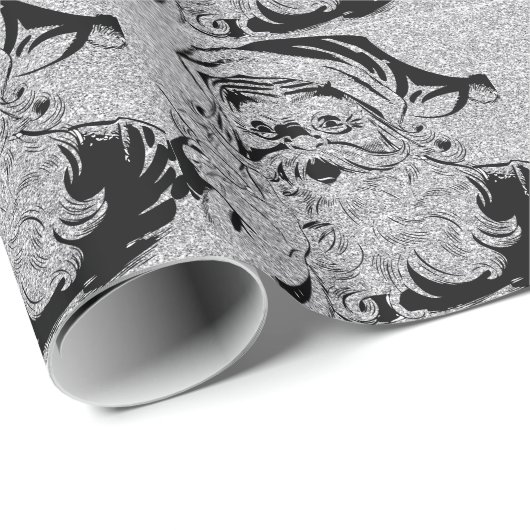 Santa Clause Silver Glitzern Geschenkpapier (Rolleneckpunkt)