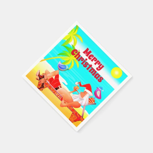 Santa Clause und der Strand von Birds Frohe Weihna Serviette (Ecke)