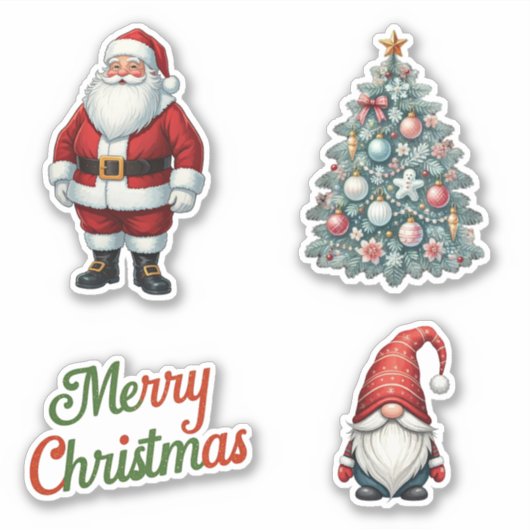 Santa Clause | Weihnachtsbaum | Gnome-Set Aufkleber (Vorderseite)