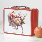 Santa Clause with a reindeer pulling his sleigh Metall Brotdose (Beispiel)