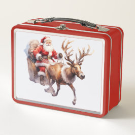 Santa Clause with a reindeer pulling his sleigh Metall Brotdose