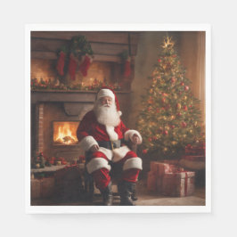 Santa Clause with Christmas Tree & Fireplace Serviette