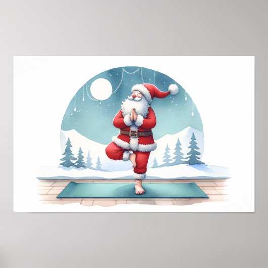 Santa Clause Yoga Workout Wasserfarbe Poster (Vorne)