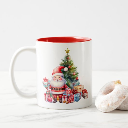 Santa Clause Zweifarbige Tasse (Mit Donut)