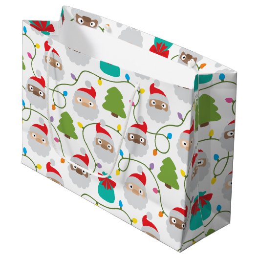 Santa Clauses Muster Große Geschenktüte (Vorderseite Schrägansicht)