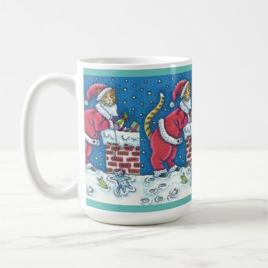 SANTA CLAWS CAT AUF ROOFTOP BRINGT GIFTS, FUNNY KAFFEETASSE (Links)