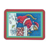 SANTA CLAWS CAT AUF ROOFTOP BRINGT GIFTS, FUNNY MAGNET (Horizontal)