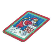 SANTA CLAWS CAT AUF ROOFTOP BRINGT GIFTS, FUNNY MAGNET (Linke Seite)