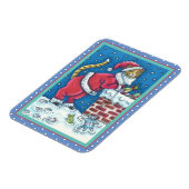 SANTA CLAWS CAT AUF ROOFTOP BRINGT GIFTS, FUNNY MAGNET (Linke Seite)