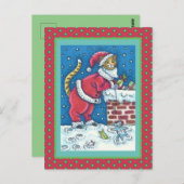 SANTA CLAWS CAT AUF ROOFTOP BRINGT GIFTS, FUNNY POSTKARTE (Vorne/Hinten)