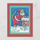 SANTA CLAWS CAT AUF ROOFTOP BRINGT GIFTS, FUNNY POSTKARTE (Vorderseite)