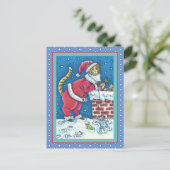 SANTA CLAWS CAT AUF ROOFTOP BRINGT GIFTS, FUNNY POSTKARTE (Stehend Vorderseite)