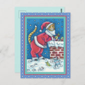 SANTA CLAWS CAT AUF ROOFTOP BRINGT GIFTS, FUNNY POSTKARTE (Vorne/Hinten)