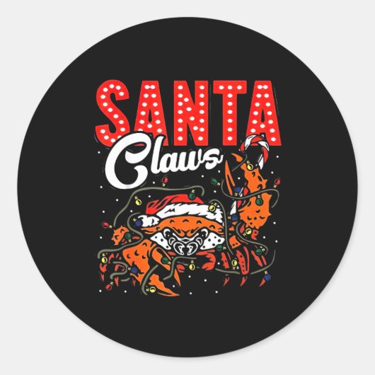 Santa Claws Christmas Funny Crab Lights Holiday Ca Runder Aufkleber (Vorderseite)
