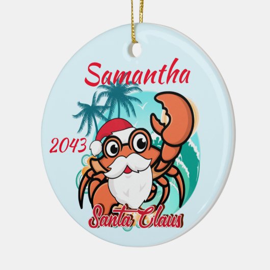 Santa Claws Crab Crustacean Weihnachten Personalis Keramik Ornament (Links)