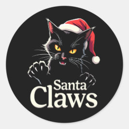 Santa Claws – Funny Black Cat Christmas Design Runder Aufkleber