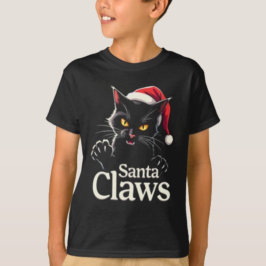 Santa Claws – Funny Black Cat Christmas Design T-Shirt (Vorderseite)