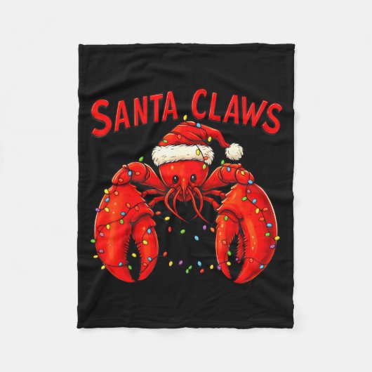 Santa Claws Funny Christmas Lobster With Lights Fleecedecke (Vorderseite)