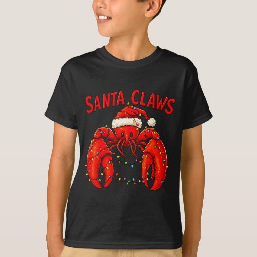 Santa Claws Funny Christmas Lobster With Lights T-Shirt (Vorderseite)