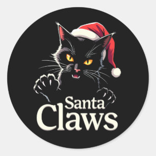 Santa Claws – Lustiges schwarzes Katzen-Weihnachts Runder Aufkleber