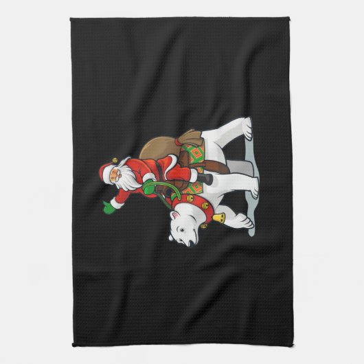 Santa-Clubs, die Eisbär fahren Geschirrtuch (Vertikal)