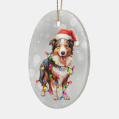 Santa Collie Dog wrackte in Weihnachtslicht Keramik Ornament (Links)
