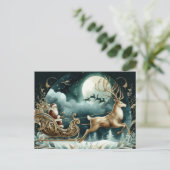 Santa coming on a deer sleight Golden Postkarte (Stehend Vorderseite)