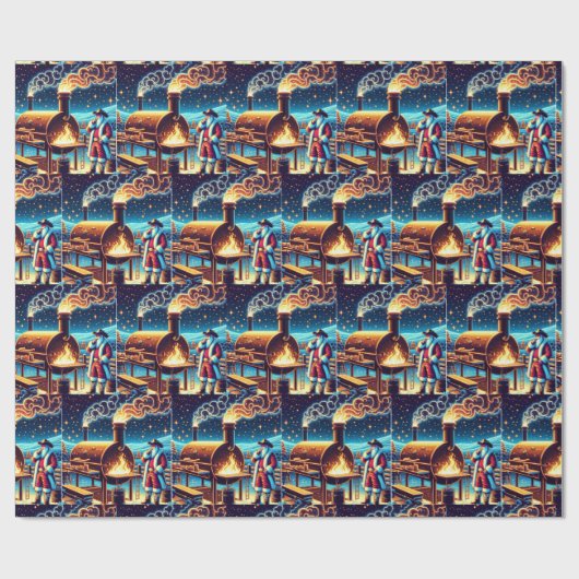 Santa Cooking auf der GRILLEN Pit 3 Weihnachten Geschenkpapier (Flach)