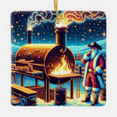 Santa Cooking auf der GRILLEN Pit 3 Weihnachten Keramikornament (Vorderseite)