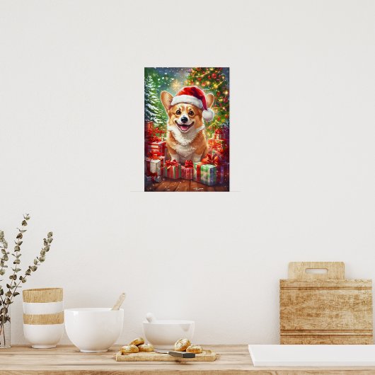 Santa Corgi Christmas Canvas Wall Art Poster (Küche)