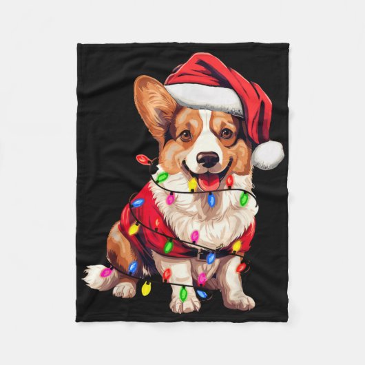 Santa Corgi Dog Christmas Lights Xmas Pajama Dog L Fleecedecke (Vorderseite)