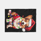 Santa Corgi Dog Christmas Lights Xmas Pajama Dog L Fleecedecke (Vorderseite (Horizontal))